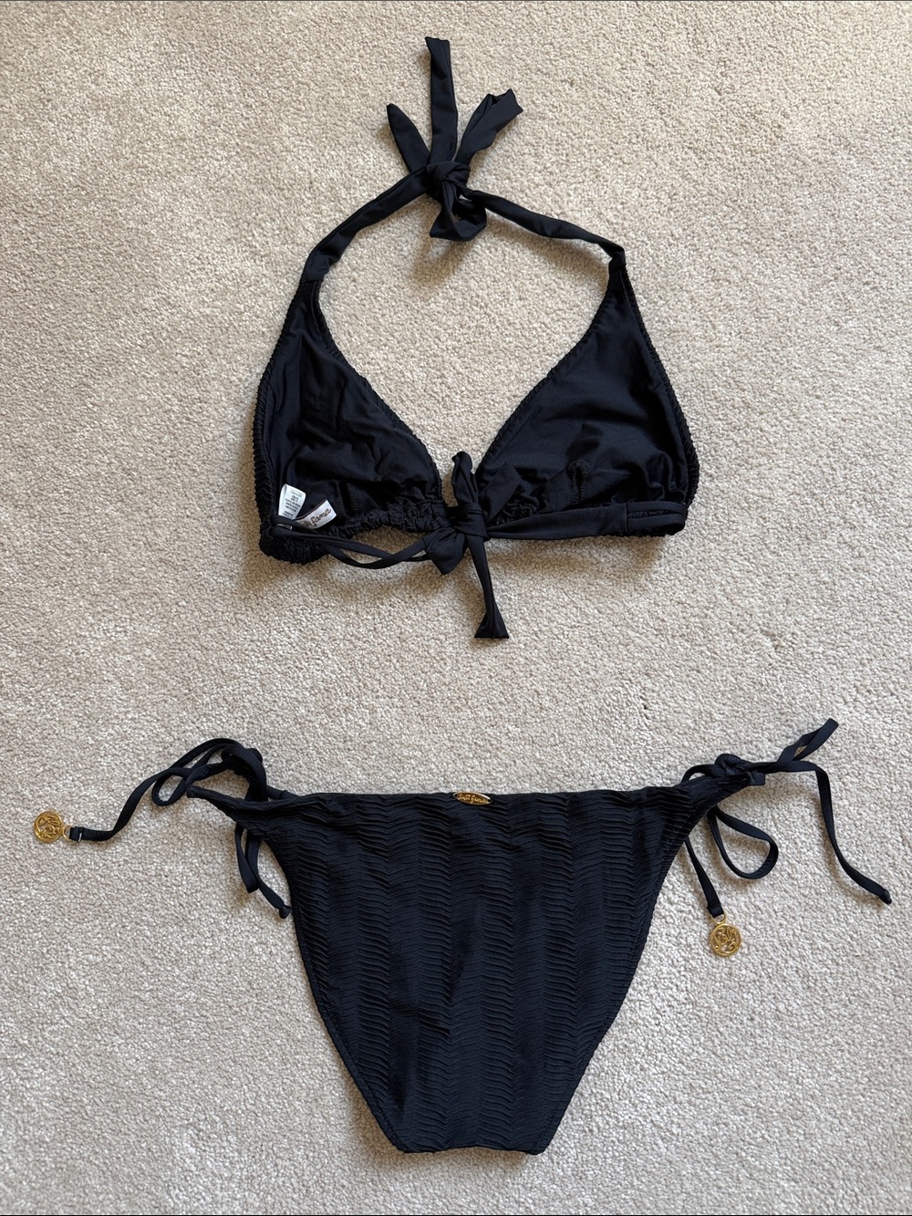 Luli Fama Black Textured Tie-Side Bikini Set - Picture 2 of 3
